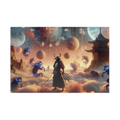 Futuristic Samurai Zodiac Art | Cosmic Warrior Digital Print | Japanese Sci-Fi Wall Decor V3 Puzzle (110, 252, 520, 1014-piece)