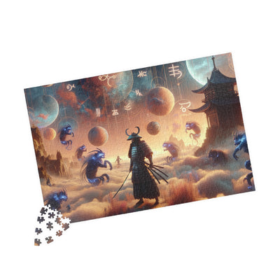 Futuristic Samurai Zodiac Art | Cosmic Warrior Digital Print | Japanese Sci-Fi Wall Decor V3 Puzzle (110, 252, 520, 1014-piece)