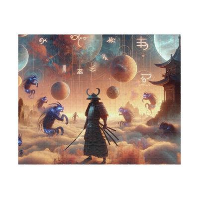 Futuristic Samurai Zodiac Art | Cosmic Warrior Digital Print | Japanese Sci-Fi Wall Decor V3 Puzzle (110, 252, 520, 1014-piece)