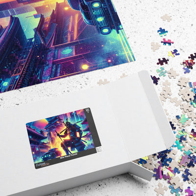 Futuristic Samurai and Spaceships | Sci-Fi Cyberpunk Wall Art | Japanese Warrior Digital Print V6 Puzzle (110, 252, 520, 1014-piece)