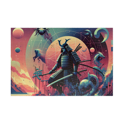 Futuristic Samurai Zodiac Art | Cosmic Warrior Digital Print | Japanese Sci-Fi Wall Decor V1 Puzzle (110, 252, 520, 1014-piece)