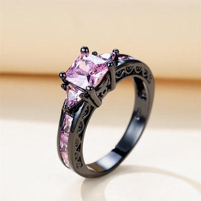 Glamorous Princess Cut Pink Zircon Ring - Sparkling Square Stone Engagement/Wedding Jewelry for Her - Perfect Valentines Day Gift for Feminine Elegance For Women