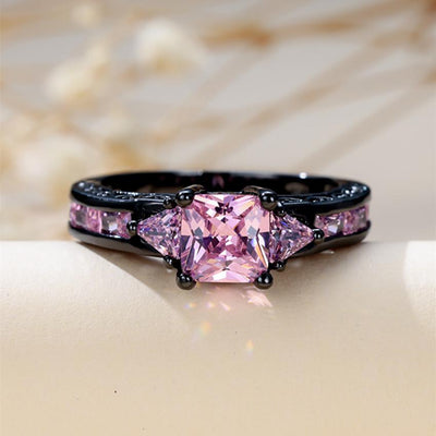 Glamorous Princess Cut Pink Zircon Ring - Sparkling Square Stone Engagement/Wedding Jewelry for Her - Perfect Valentines Day Gift for Feminine Elegance For Women