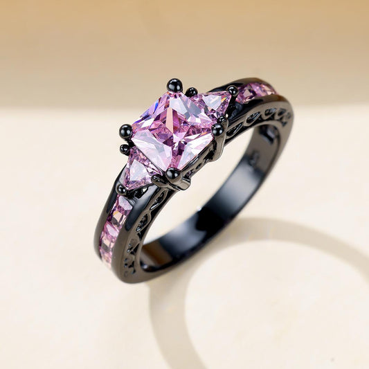 Glamorous Princess Cut Pink Zircon Ring - Sparkling Square Stone Engagement/Wedding Jewelry for Her - Perfect Valentines Day Gift for Feminine Elegance For Women