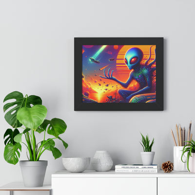 Digital Alien In Meme Mashups V1 Framed Horizontal Poster