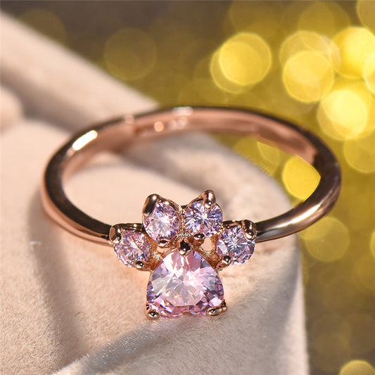 Cat Dog Paw Ring Engagement Adjustable Wedding Band Ring Valentine's Day Gift For Women