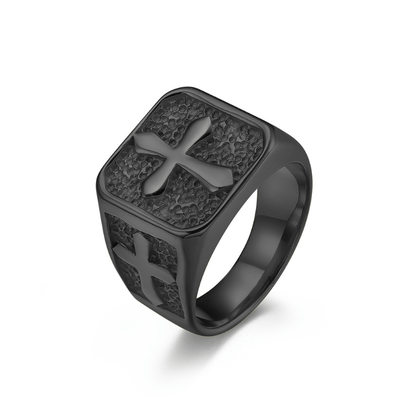 Retro Alloy Cross Carved Ring Titanium Steel Hand Jewelry Party Gift For Men
