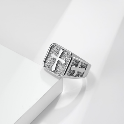 Retro Alloy Cross Carved Ring Titanium Steel Hand Jewelry Party Gift For Men