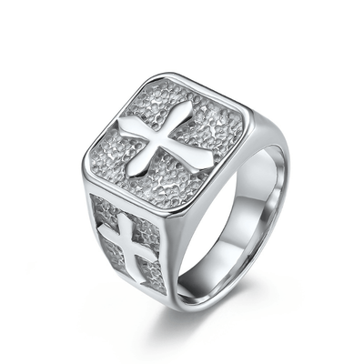 Retro Alloy Cross Carved Ring Titanium Steel Hand Jewelry Party Gift For Men