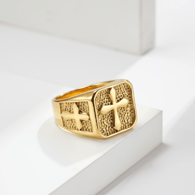 Retro Alloy Cross Carved Ring Titanium Steel Hand Jewelry Party Gift For Men
