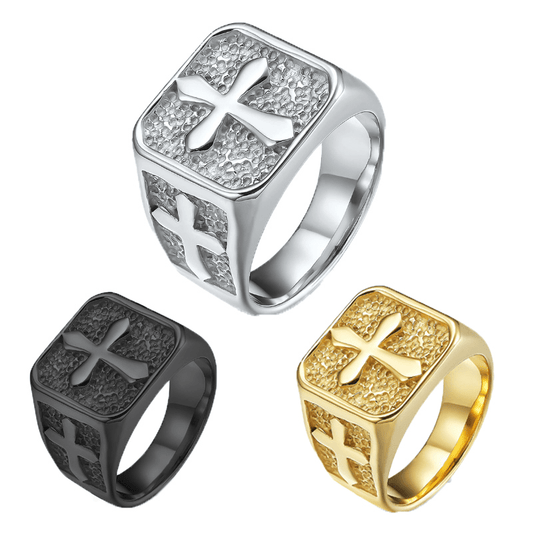 Retro Alloy Cross Carved Ring Titanium Steel Hand Jewelry Party Gift For Men