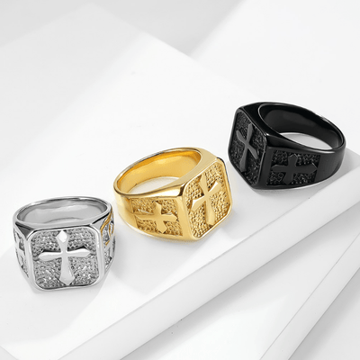 Retro Alloy Cross Carved Ring Titanium Steel Hand Jewelry Party Gift For Men