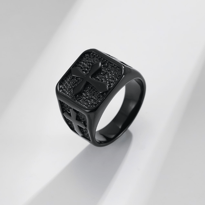 Retro Alloy Cross Carved Ring Titanium Steel Hand Jewelry Party Gift For Men