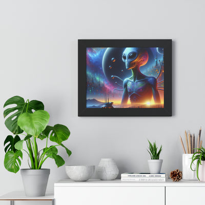 Digital Alien In Futuristic Landscapes V1 Framed Horizontal Poster