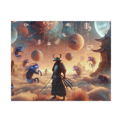 Futuristic Samurai Zodiac Art | Cosmic Warrior Digital Print | Japanese Sci-Fi Wall Decor V3 Puzzle (110, 252, 520, 1014-piece)