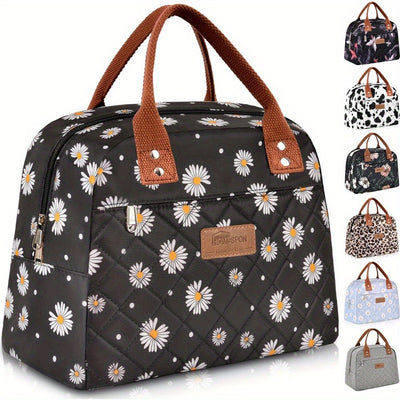 Reusable Leak Proof Insulated Cooler Lunch Bag Women With Front Pocket & Double Zippers Closure For Adults, Students And Travelers, Perfect For School Office Picnic - Flower & Cow Print Pattern, Easter Gift Idea, Kitchen Stor
