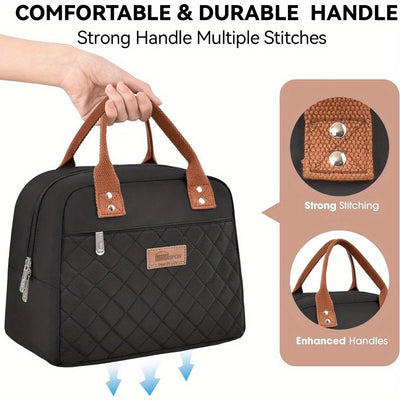 Reusable Leak Proof Insulated Cooler Lunch Bag Women With Front Pocket & Double Zippers Closure For Adults, Students And Travelers, Perfect For School Office Picnic - Flower & Cow Print Pattern, Easter Gift Idea, Kitchen Stor