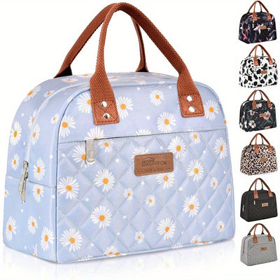 Reusable Leak Proof Insulated Cooler Lunch Bag Women With Front Pocket & Double Zippers Closure For Adults, Students And Travelers, Perfect For School Office Picnic - Flower & Cow Print Pattern, Easter Gift Idea, Kitchen Stor
