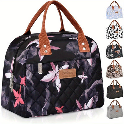 Reusable Leak Proof Insulated Cooler Lunch Bag Women With Front Pocket & Double Zippers Closure For Adults, Students And Travelers, Perfect For School Office Picnic - Flower & Cow Print Pattern, Easter Gift Idea, Kitchen Stor