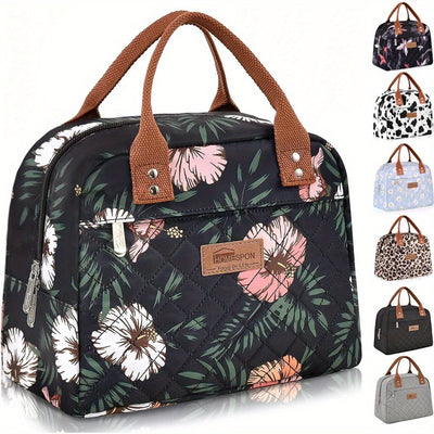 Reusable Leak Proof Insulated Cooler Lunch Bag Women With Front Pocket & Double Zippers Closure For Adults, Students And Travelers, Perfect For School Office Picnic - Flower & Cow Print Pattern, Easter Gift Idea, Kitchen Stor
