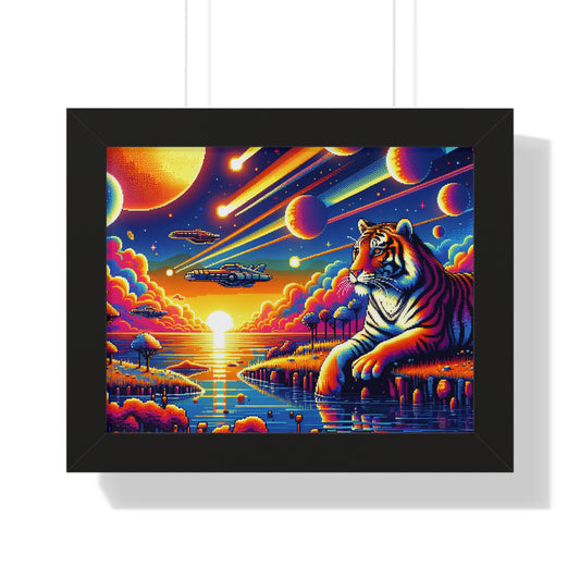 Digital Tiger In Alien Wildlife V1 Framed Horizontal Poster