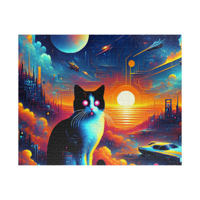 Digital Cat In Cyberpunk Animals V1 Puzzle (110, 252, 520, 1014-piece)