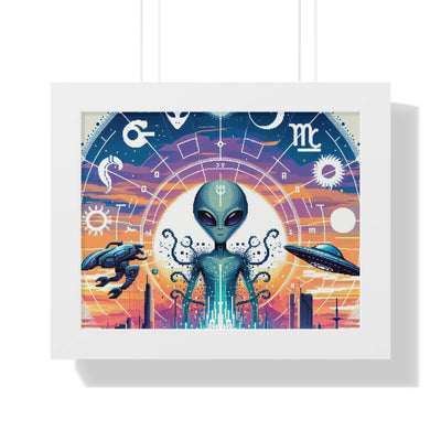 Digital Alien In Abstract Zodiac Signs V1 Framed Horizontal Poster