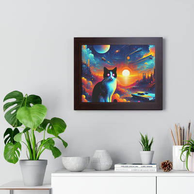 Digital Cat In Cyberpunk Animals V1 Framed Horizontal Poster