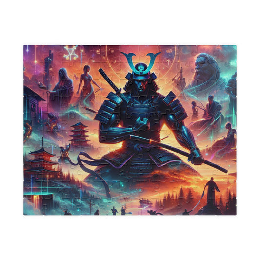 Futuristic Samurai Zodiac Art | Cosmic Warrior Digital Print | Japanese Sci-Fi Wall Decor V5 Puzzle (110, 252, 520, 1014-piece)