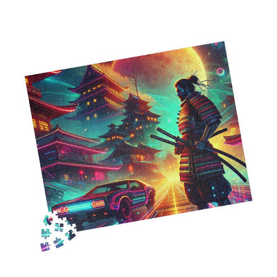 Futuristic Samurai and Spaceships | Sci-Fi Cyberpunk Wall Art | Japanese Warrior Digital Print V5 Puzzle (110, 252, 520, 1014-piece)