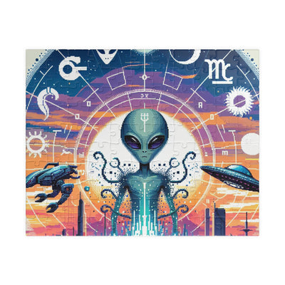 Digital Alien In Abstract Zodiac Signs V1 Puzzle (110, 252, 520, 1014-piece)
