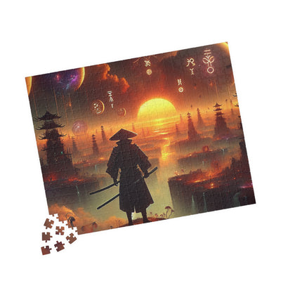 Futuristic Samurai Zodiac Art | Cosmic Warrior Digital Print | Japanese Sci-Fi Wall Decor V4 Puzzle (110, 252, 520, 1014-piece)