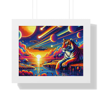 Digital Tiger In Alien Wildlife V1 Framed Horizontal Poster
