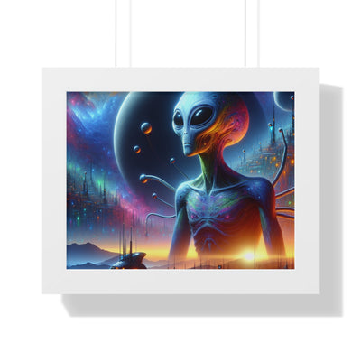 Digital Alien In Futuristic Landscapes V1 Framed Horizontal Poster