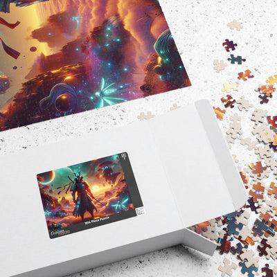 Futuristic Samurai and Spaceships | Sci-Fi Cyberpunk Wall Art | Japanese Warrior Digital Print V4 Puzzle (110, 252, 520, 1014-piece)