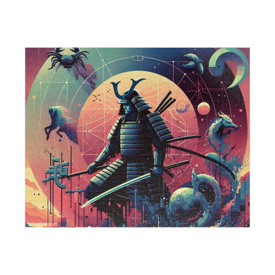 Futuristic Samurai Zodiac Art | Cosmic Warrior Digital Print | Japanese Sci-Fi Wall Decor V1 Puzzle (110, 252, 520, 1014-piece)
