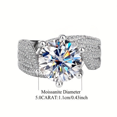 925 Sterling Silver 5 Carat Moissanite Ring, Luxurious Full Faux Diamond Inlay, Commemorative Day Birthday Wedding Engagement Proposal Gift For Women