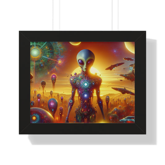 Digital Alien In Meme Mashups V2 Framed Horizontal Poster