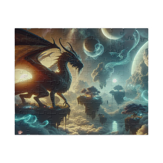 Celestial Dragon Fantasy Art | Mystical Space Landscape Wall Decor | Digital Print Puzzle (110, 252, 520, 1014-piece)