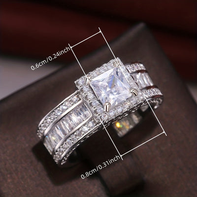 Stunning Square Cut Zirconia Halo Ring - Elegant Wedding Engagement Promise Ring for Women - Valentine's Day Jewelry, Inlaid Shiny Design, Comfort Fit, Hypoallergenic, Nickel-Free, Perfect Gift for Her