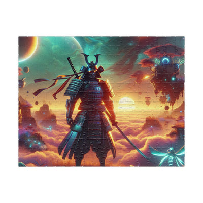 Futuristic Samurai and Spaceships | Sci-Fi Cyberpunk Wall Art | Japanese Warrior Digital Print V4 Puzzle (110, 252, 520, 1014-piece)