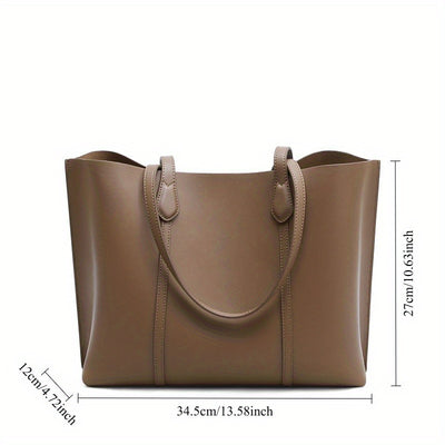 Preppy leather shoulder bag women, stylish cowhide crossbody bag, light luxury commuter Tote bag