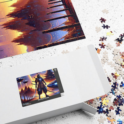 Futuristic Samurai and Spaceships | Sci-Fi Cyberpunk Wall Art | Japanese Warrior Digital Print V1 Puzzle (110, 252, 520, 1014-piece)