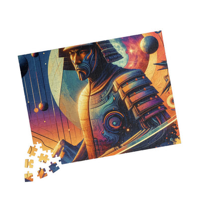 Futuristic Samurai and Spaceships | Sci-Fi Cyberpunk Wall Art | Japanese Warrior Digital Print V2 Puzzle (110, 252, 520, 1014-piece)