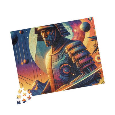 Futuristic Samurai and Spaceships | Sci-Fi Cyberpunk Wall Art | Japanese Warrior Digital Print V2 Puzzle (110, 252, 520, 1014-piece)
