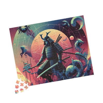 Futuristic Samurai Zodiac Art | Cosmic Warrior Digital Print | Japanese Sci-Fi Wall Decor V1 Puzzle (110, 252, 520, 1014-piece)