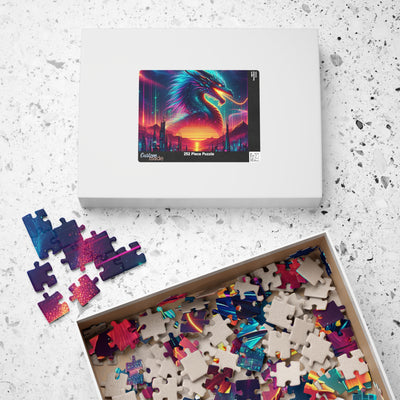 Neon Cyberpunk Dragon Art | Sci-Fi Vaporwave Fantasy Wall Print | Futuristic Decor | Digital Print Puzzle (110, 252, 520, 1014-piece)