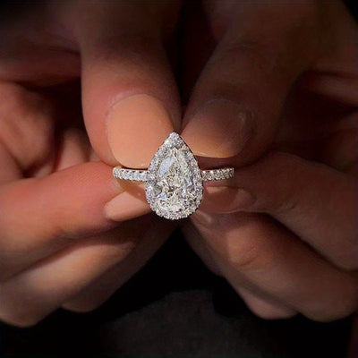 Luxurious Teardrop White Zirconia Engagement Ring - Wedding Bands with Exquisite Silver Plating, Inlaid Design, and Evening Party Decor for Female - Perfect for Special Occasions and Romantic Gestures