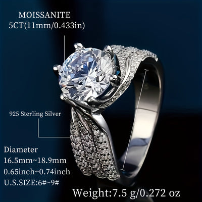 3ct/5ct Moissanite 925 Sterling Silver Inlaid Luxurious Ring for Engagement, Wedding, Evening Party, and Official Occasions For Women