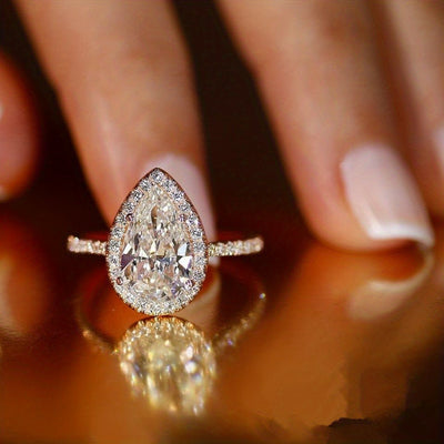 Luxurious Teardrop White Zirconia Engagement Ring - Wedding Bands with Exquisite Silver Plating, Inlaid Design, and Evening Party Decor for Female - Perfect for Special Occasions and Romantic Gestures